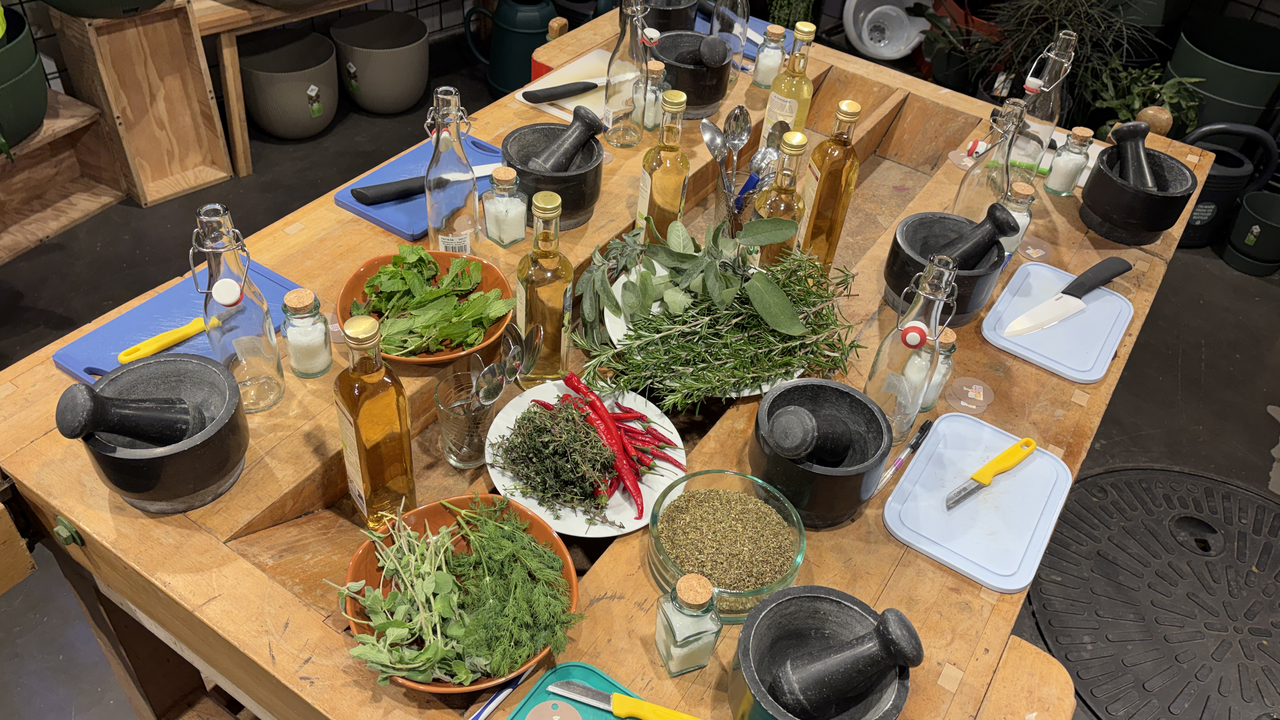 Verarbeite in diesem 45-minütigen Workshop verschiedene Kräuter und stelle deine persönliche Kräutersalzmischung und einen Kräuteressig nach deinem Geschmack her. Dazu versorgen wir dich mit Wissen über die Verwendung einzelner Kräuter.