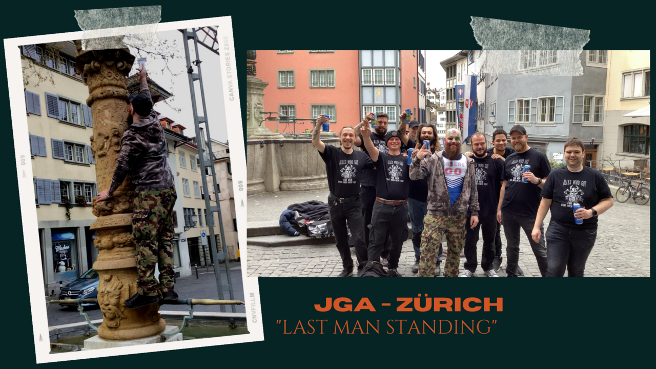 Polteranlass Escape Game für ihn Erkundet Zürich als Gruppe der Frauenversteher und bewahrt den zukünftigen Bräutigem vor jeglichen Verführungen. Nach der Einführung durch den Game Master macht ihr euch mit einem Bier „to go“ auf den Weg die Mission zu meistern. In der Mitte des Spiels erwartet euch eine Shotrunde (Meczal, bzw. Tequila) im Niederdorf, um euch auf das nächste Level zu hieven. Während dem Spiel erwarten euch beziehungsweise den Auserwählten oftmals peinliche Aufgaben.