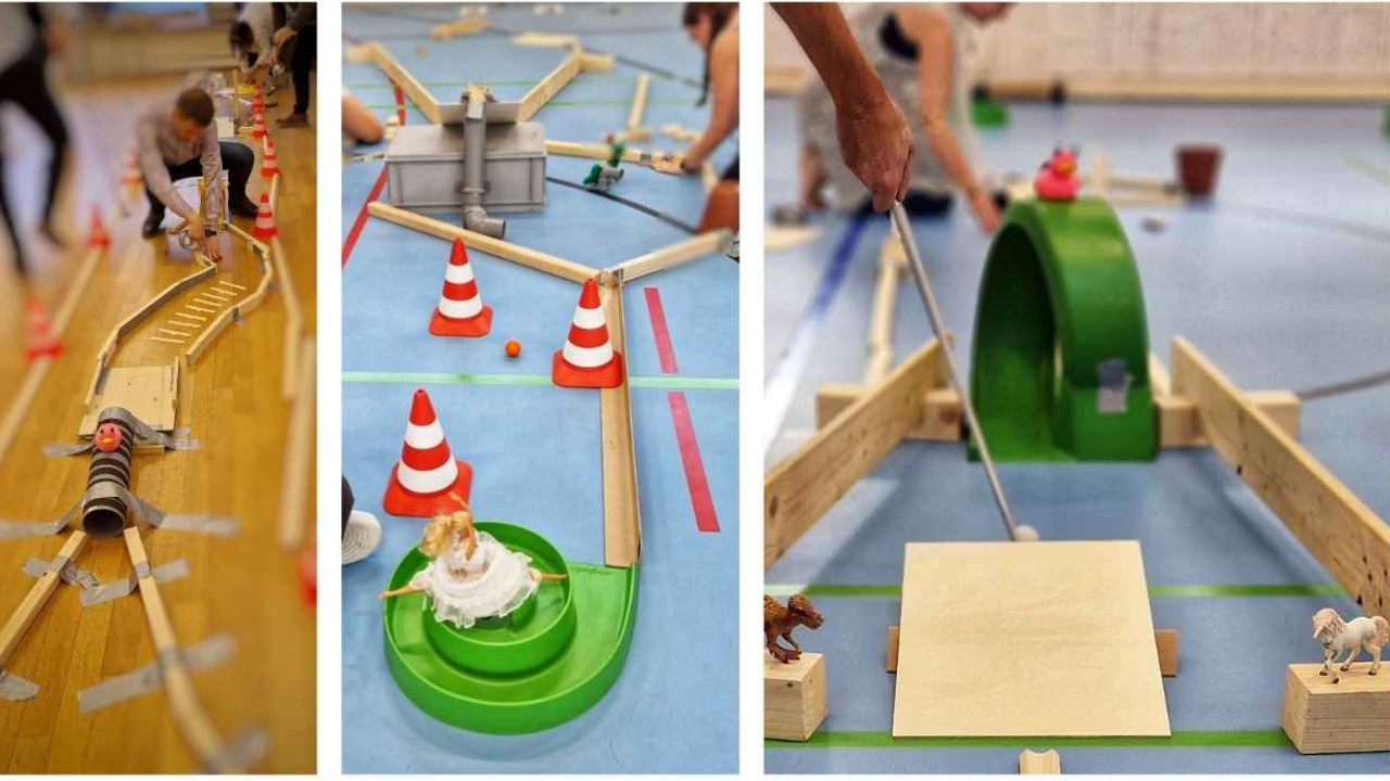 Auf kreative Art und Weise, Ideen koordinieren und umsetzen. Durch Testen erfahren, was funktioniert - was nicht. Den Arbeitsplatz mit einbinden. Anschliessend durch ein spassiges Team Minigolfspiel die Bahnen durch spielen.