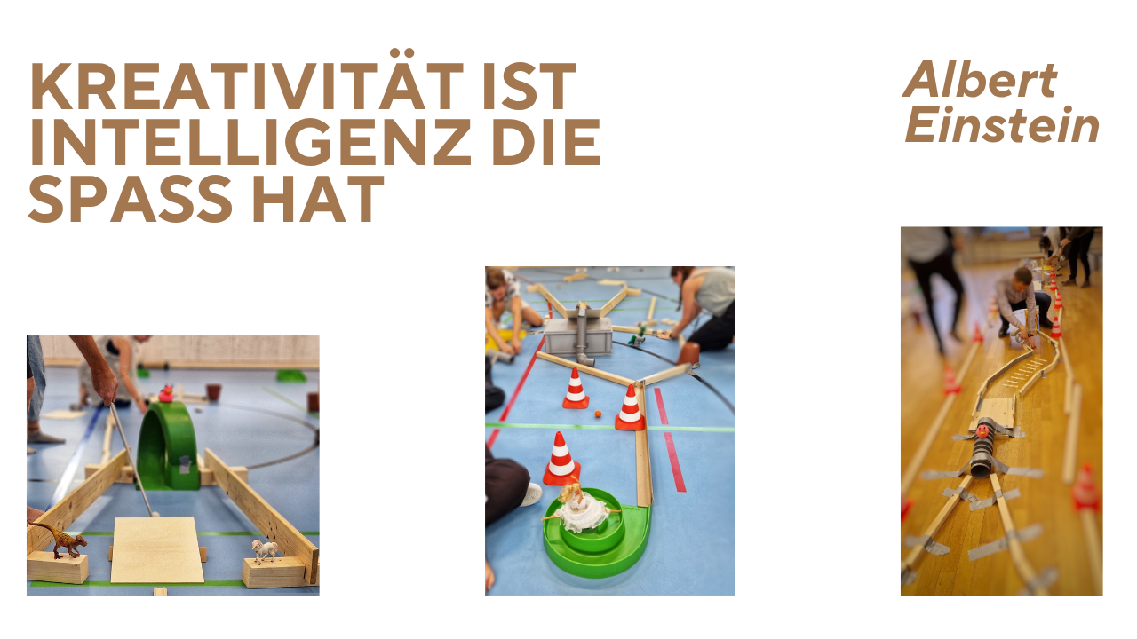 Auf kreative Art und Weise, Ideen koordinieren und umsetzen. Durch Testen erfahren, was funktioniert - was nicht. Den Arbeitsplatz mit einbinden. Anschliessend durch ein spassiges Team Minigolfspiel die Bahnen durch spielen.
