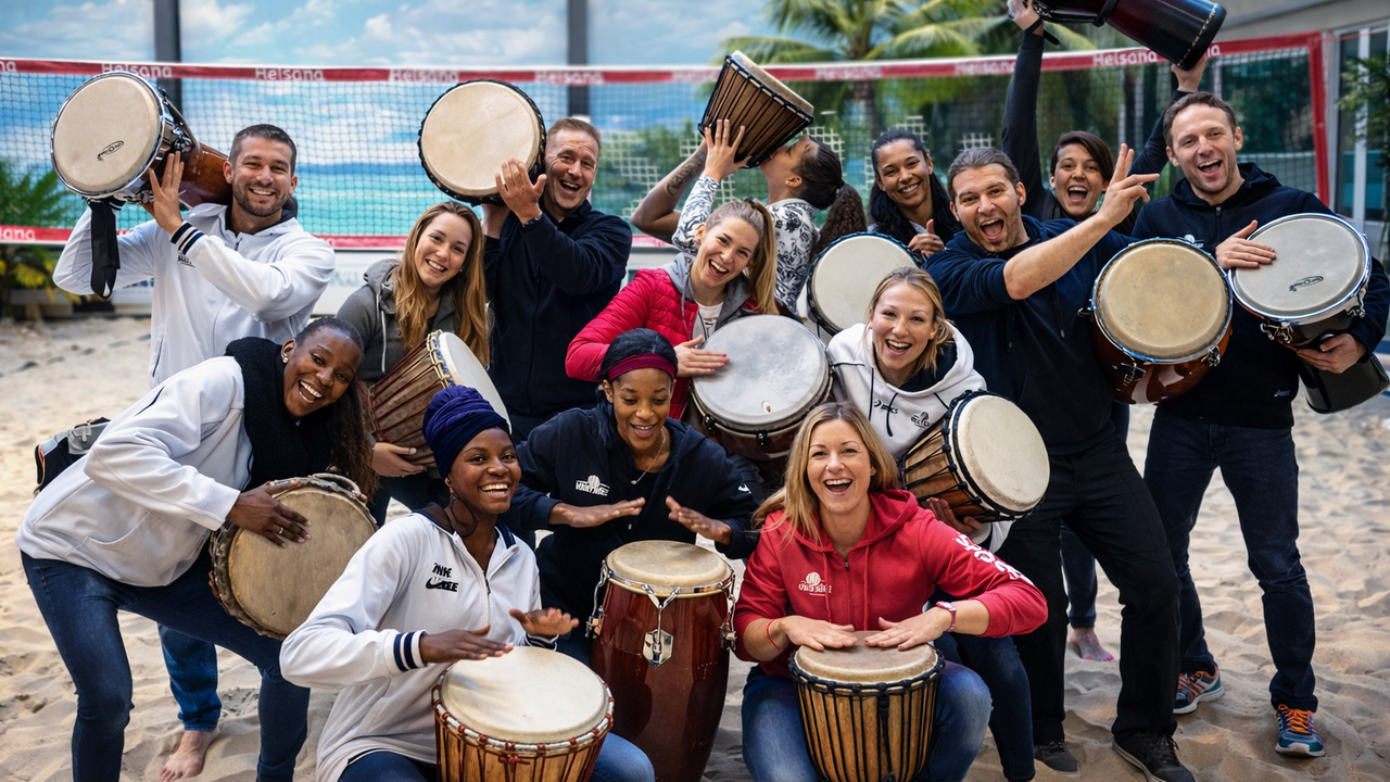 "Zusammen Trommeln" ist ein lebendiger und spielerischer Workshop, bei dem Begegnung, Entdeckungsfreude und Spass unter den Teilnehmenden im Mittelpunkt steht! Der Workshop ist geeignet für Arbeitsteams, Sportvereine und Gruppen aller Art.